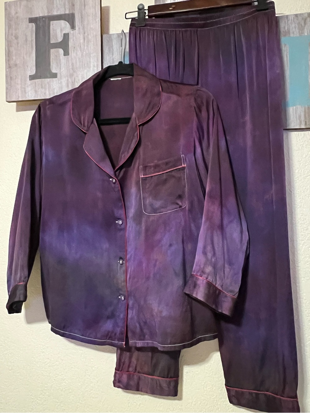 Silk silky Acid Wash Long Sleeve Pajama Set, size XS.